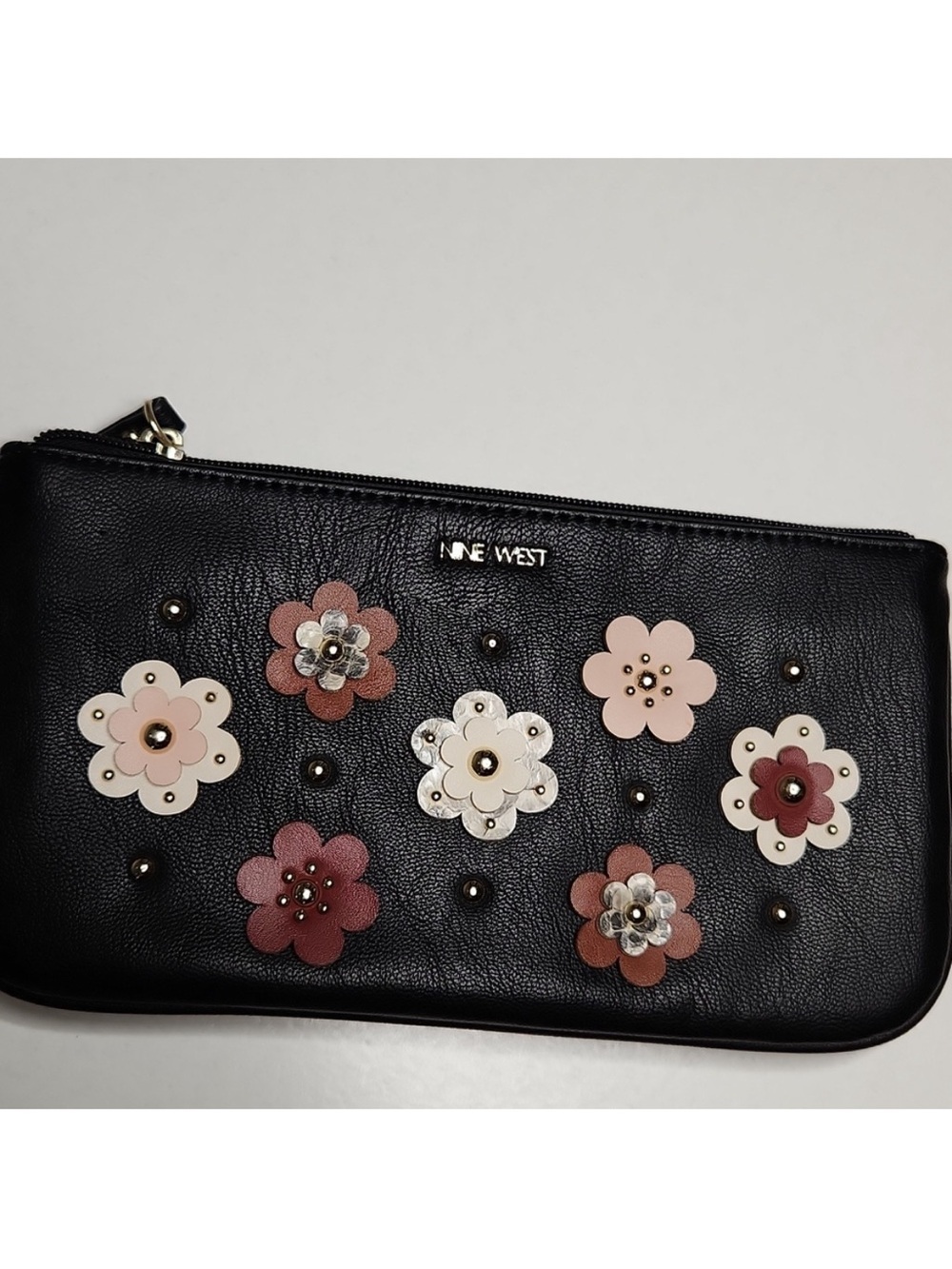 Nine West Black Floral Applique Wristlet Phone Case - Picture 2 of 4